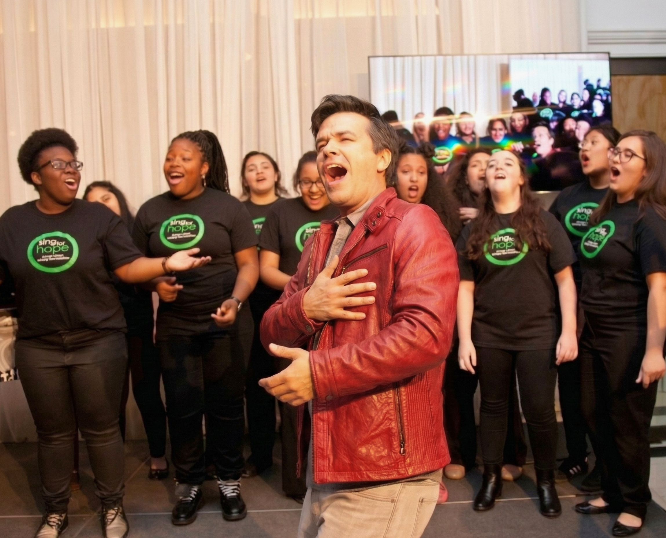 Sing for Hope Piano activation with choir