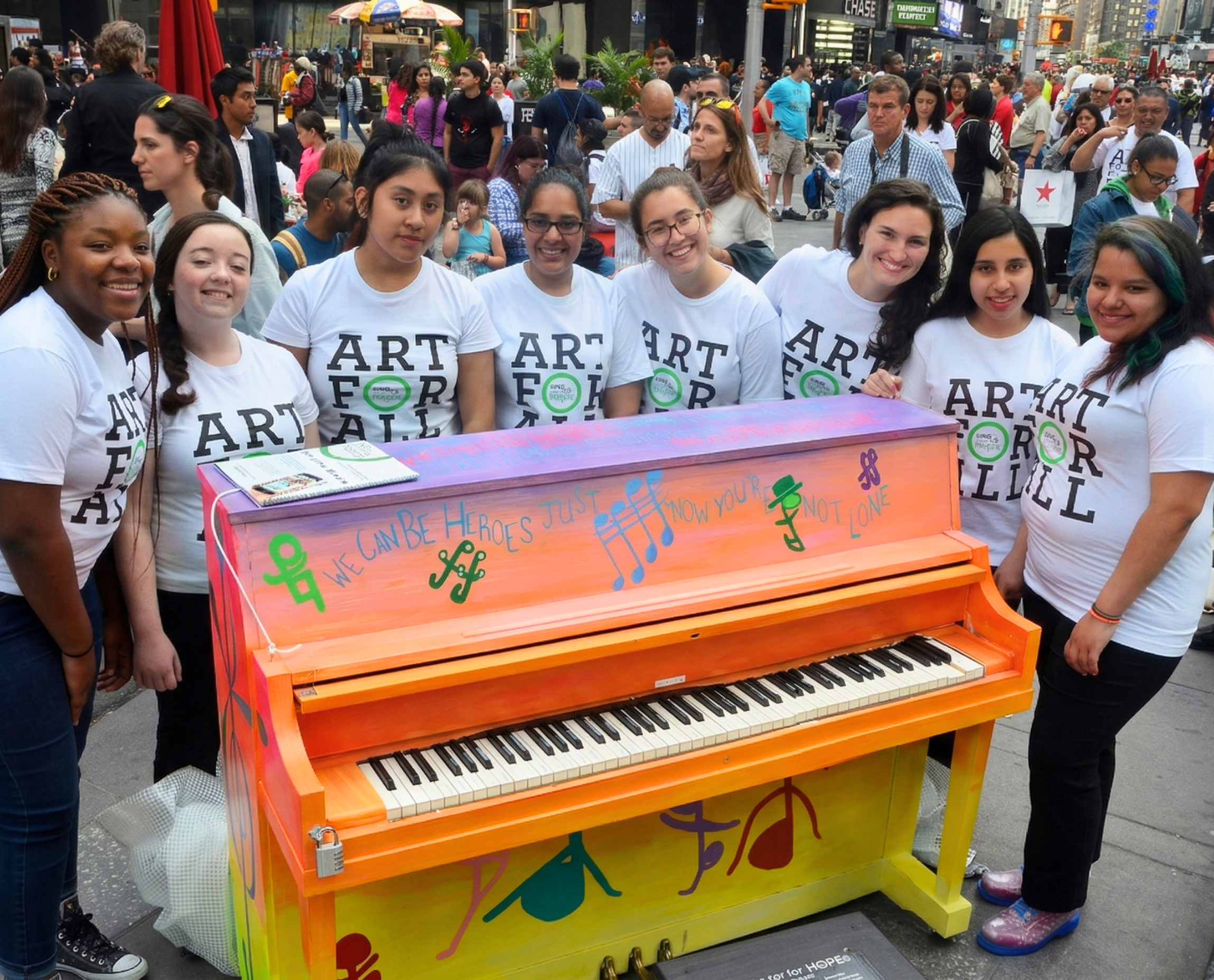 New Yorkers sharing song at a Sing for Hope Piano